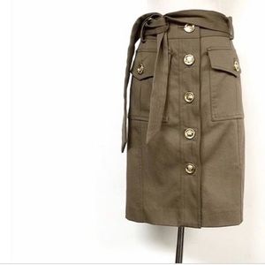 Milly Khaki Green Gold Button Safari Pencil Skirt - 2